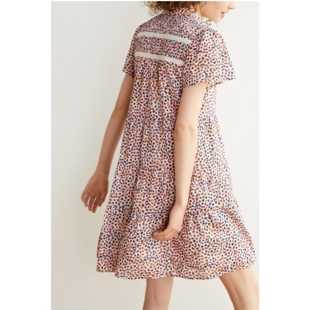 Anthropologie Georgina Tiered Shirtdress In Orange Blue Funky Dot M - Picture 2 of 14